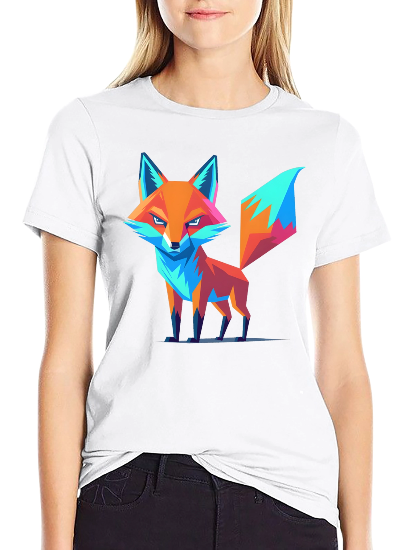 Black Geometric Fox Graphic T-Shirt - Trendy Design view 9