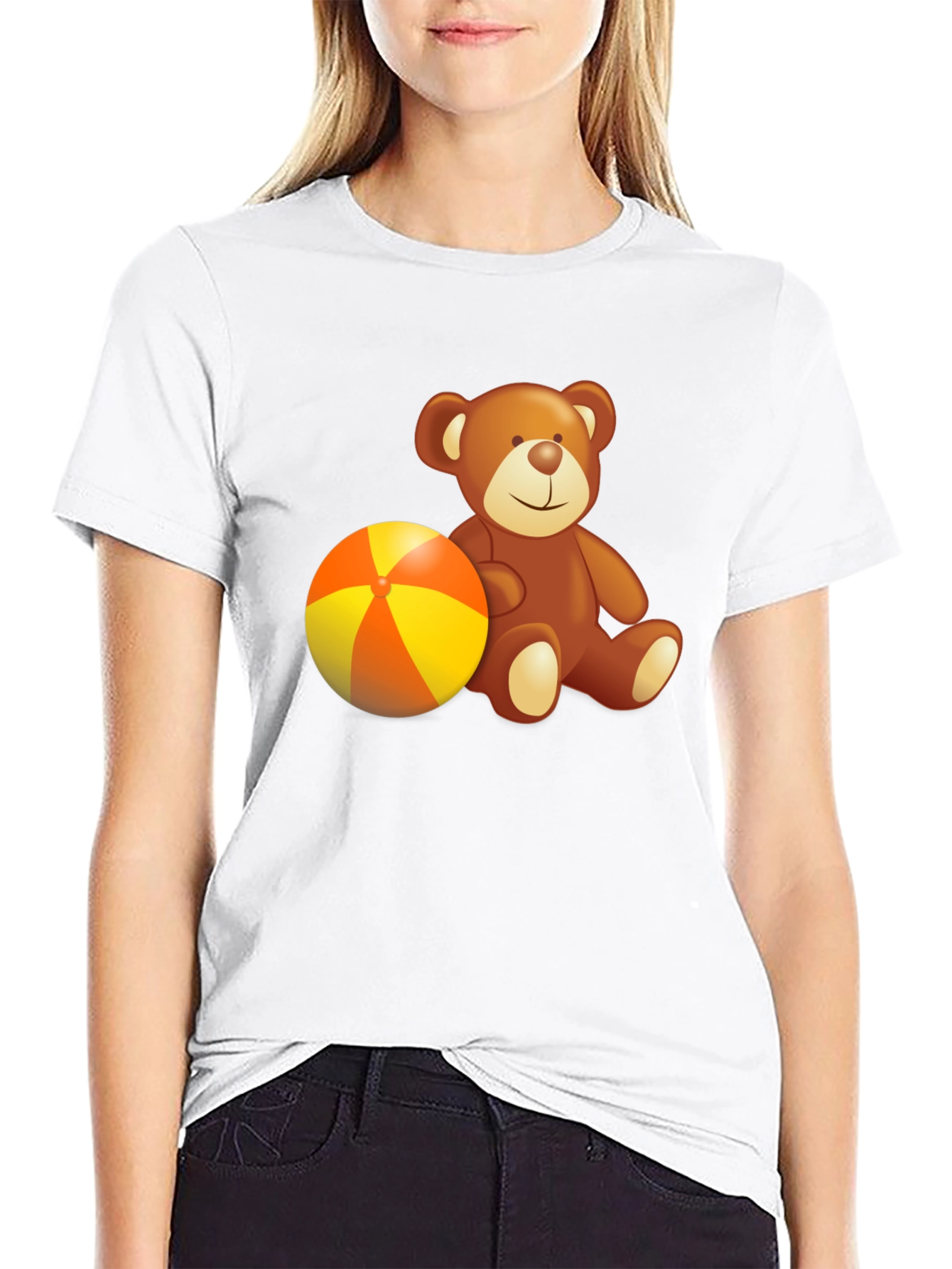 Black Teddy Bear & Beach Ball Graphic Tee - Soft Cotton Comfort view 9