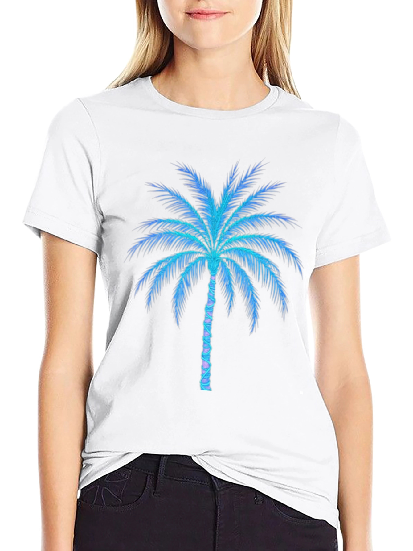 Black Neon Palm Tree Graphic Tee - Black Cotton Blend view 9