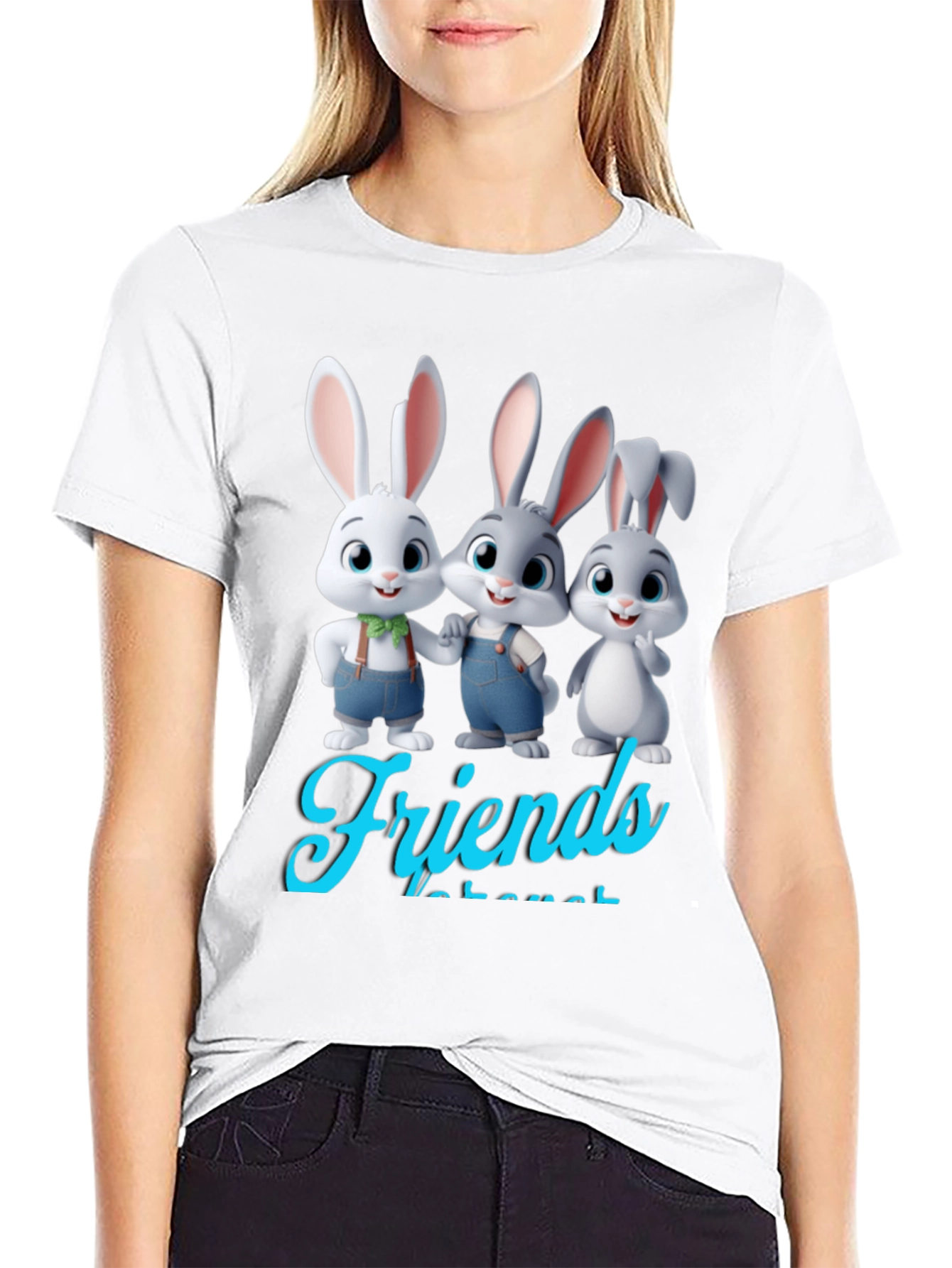 Black Bunny Friends Graphic T-Shirt - Cute Cartoon Rabbits view 9