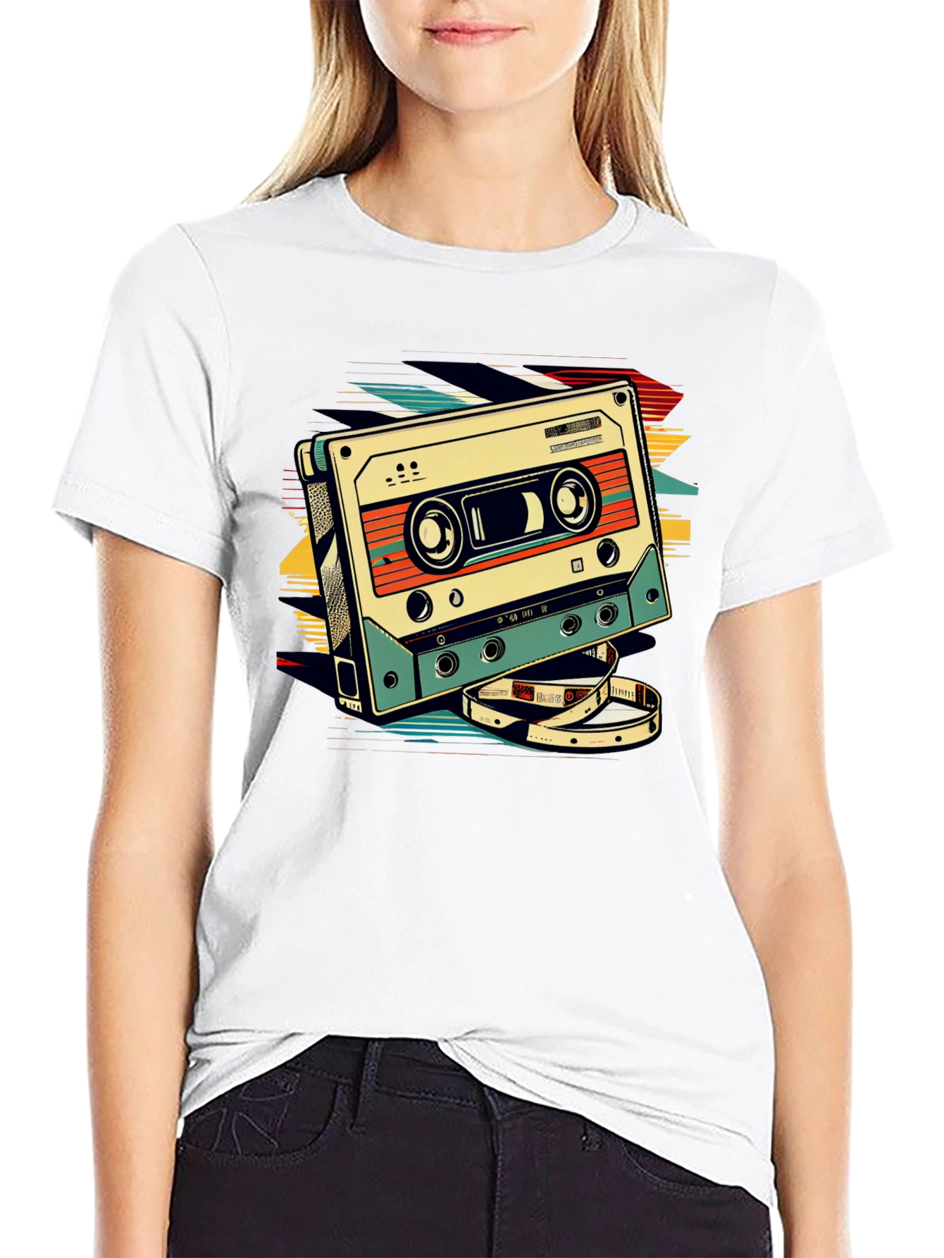 Black Retro Cassette Graphic T-Shirt - Vintage Style view 9