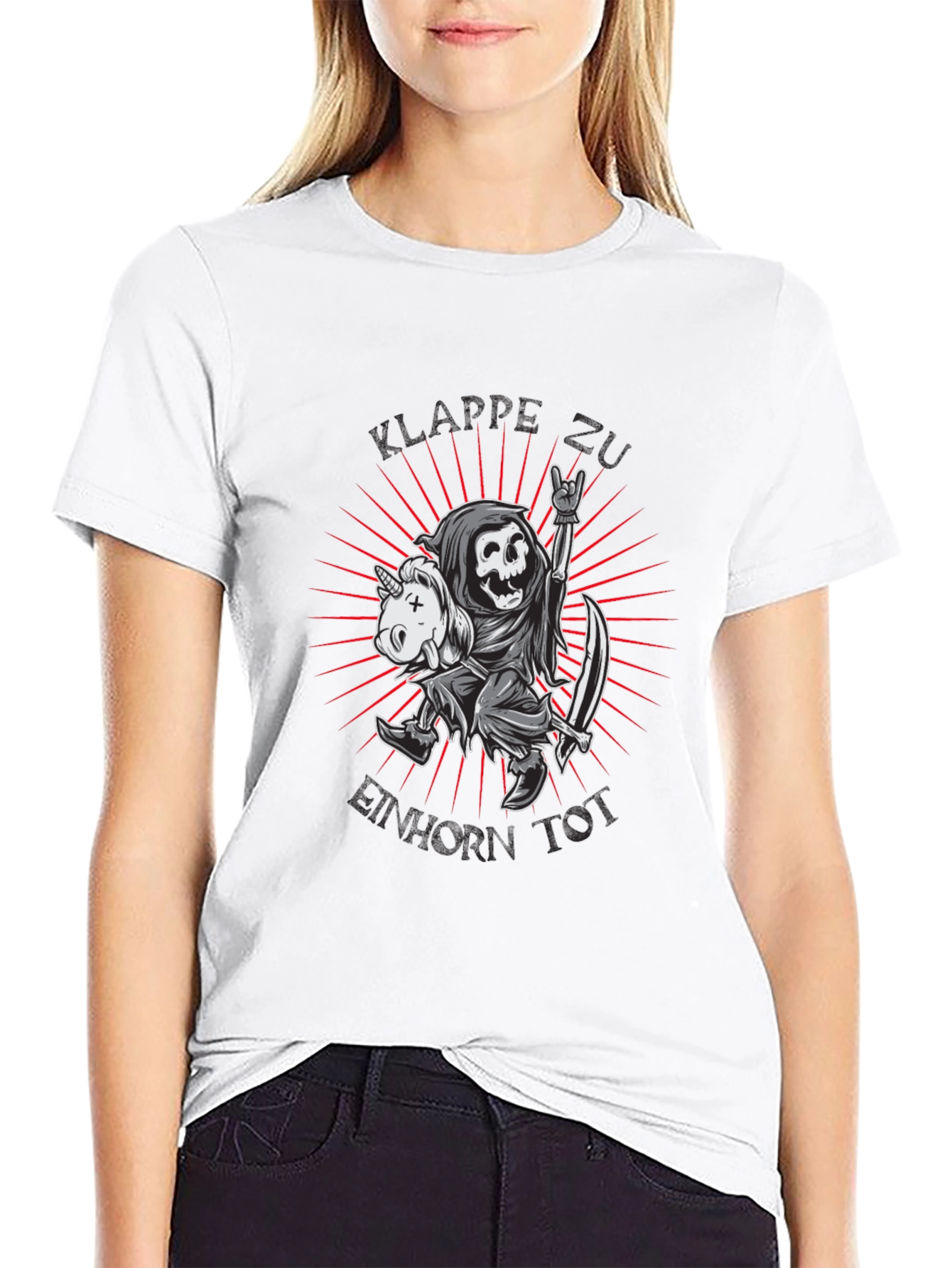 Black Grim Reaper & Unicorn Graphic T-Shirt - Rock On! view 9