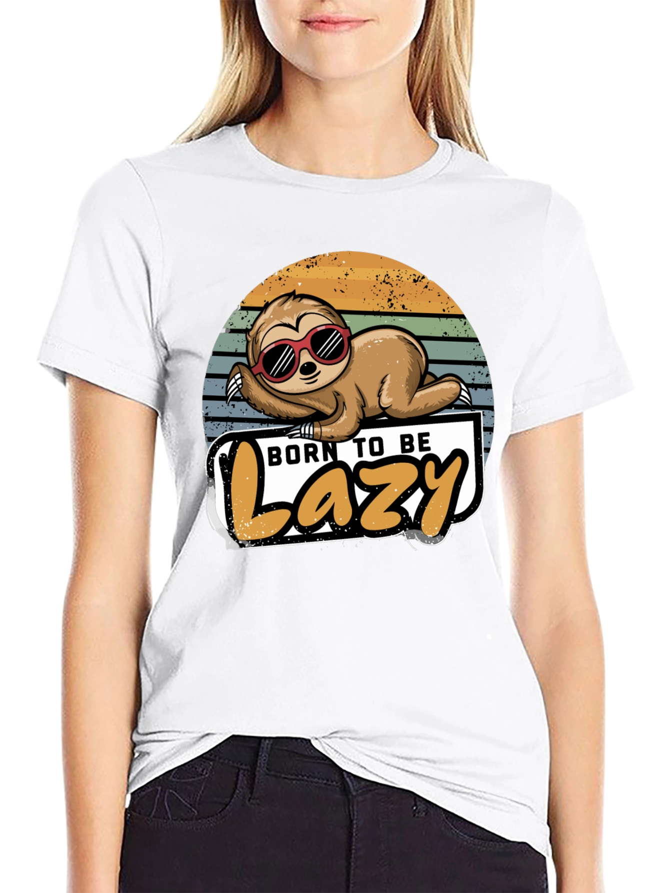 Black Born to Be Lazy Sloth Graphic T-Shirt view 9