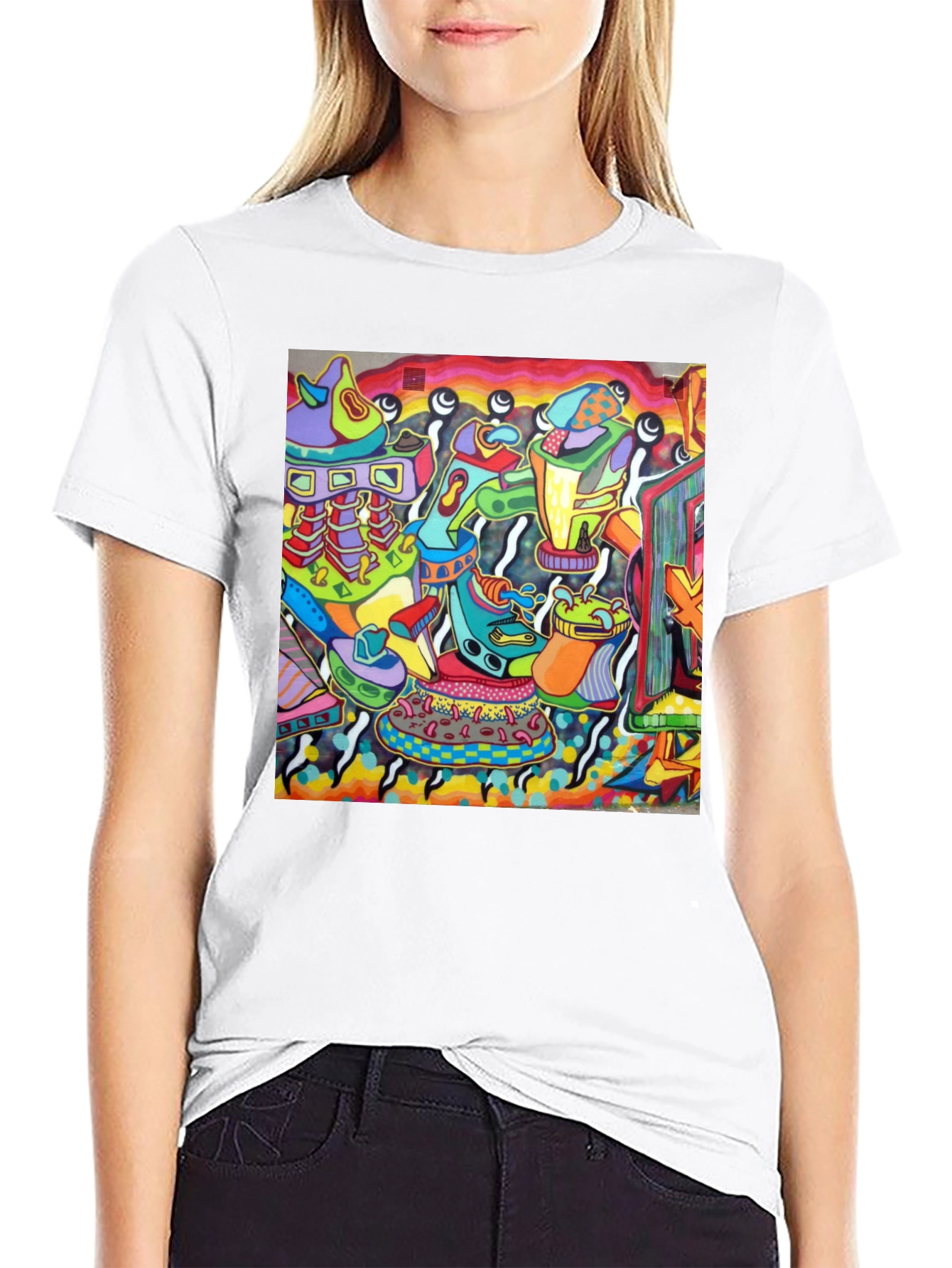 Black Abstract Art Graphic Black T-Shirt view 9