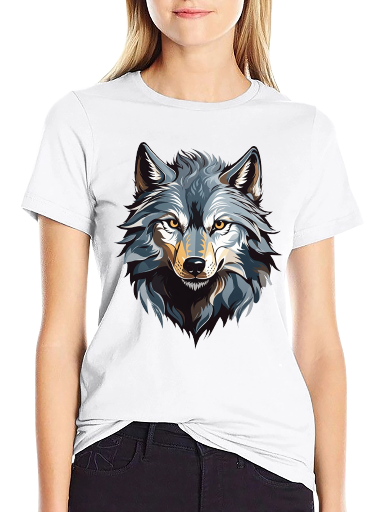 Black Wolf Graphic Print Black T-Shirt view 9