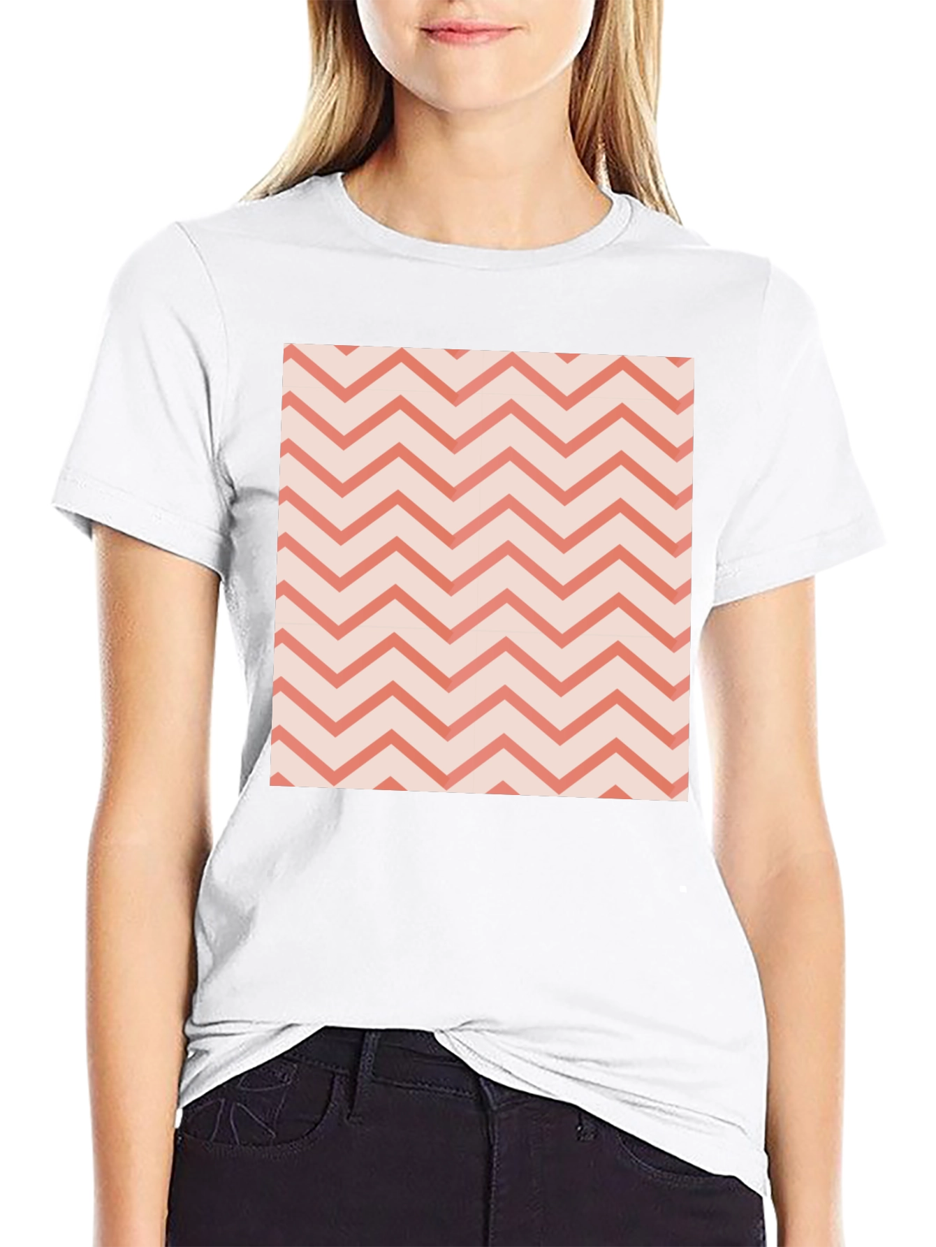 Black Men's Black Tee with Coral Chevron Pattern view 9
