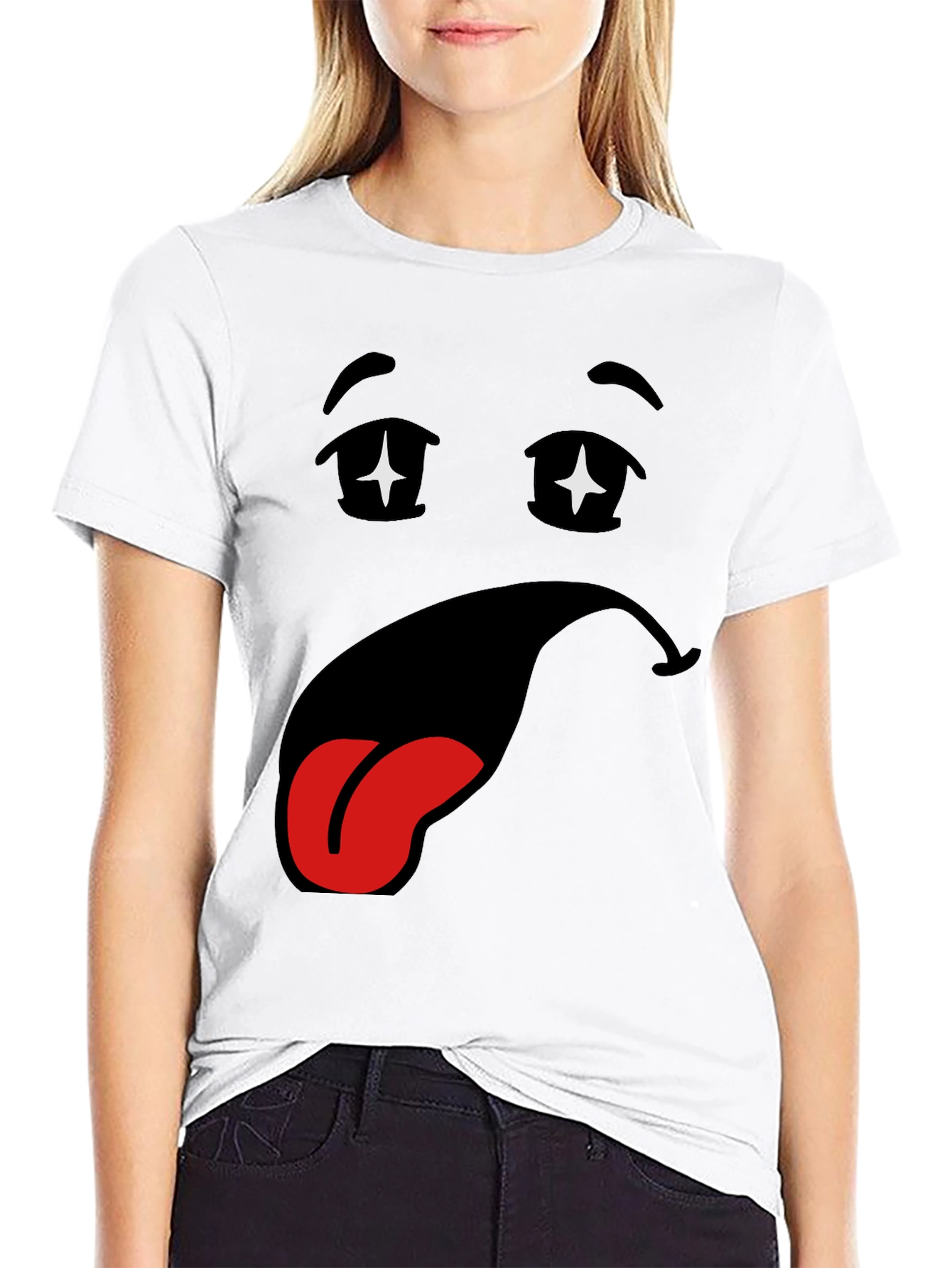 Black Funny Cartoon Face Black T-Shirt view 9