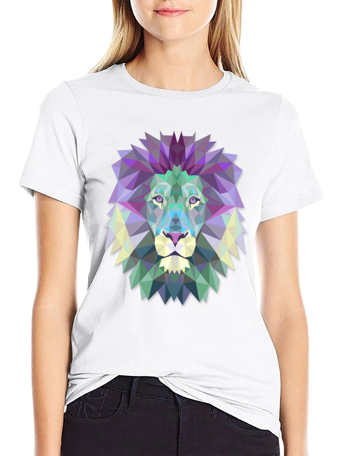 Black Geometric Lion Graphic Tee - Modern Art Shirt view 9