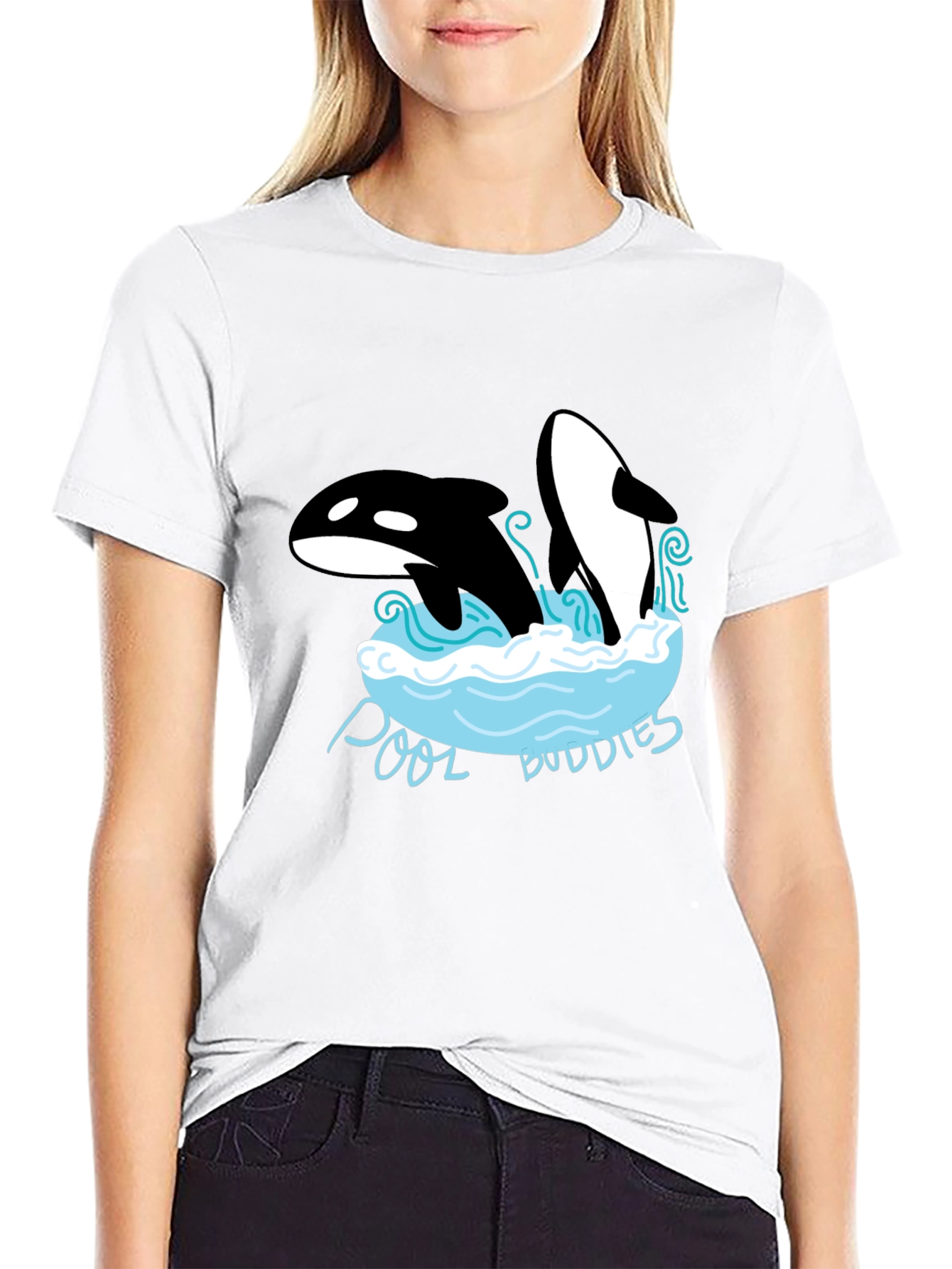 Black Pool Buddies Orca Whale Graphic Tee view 9