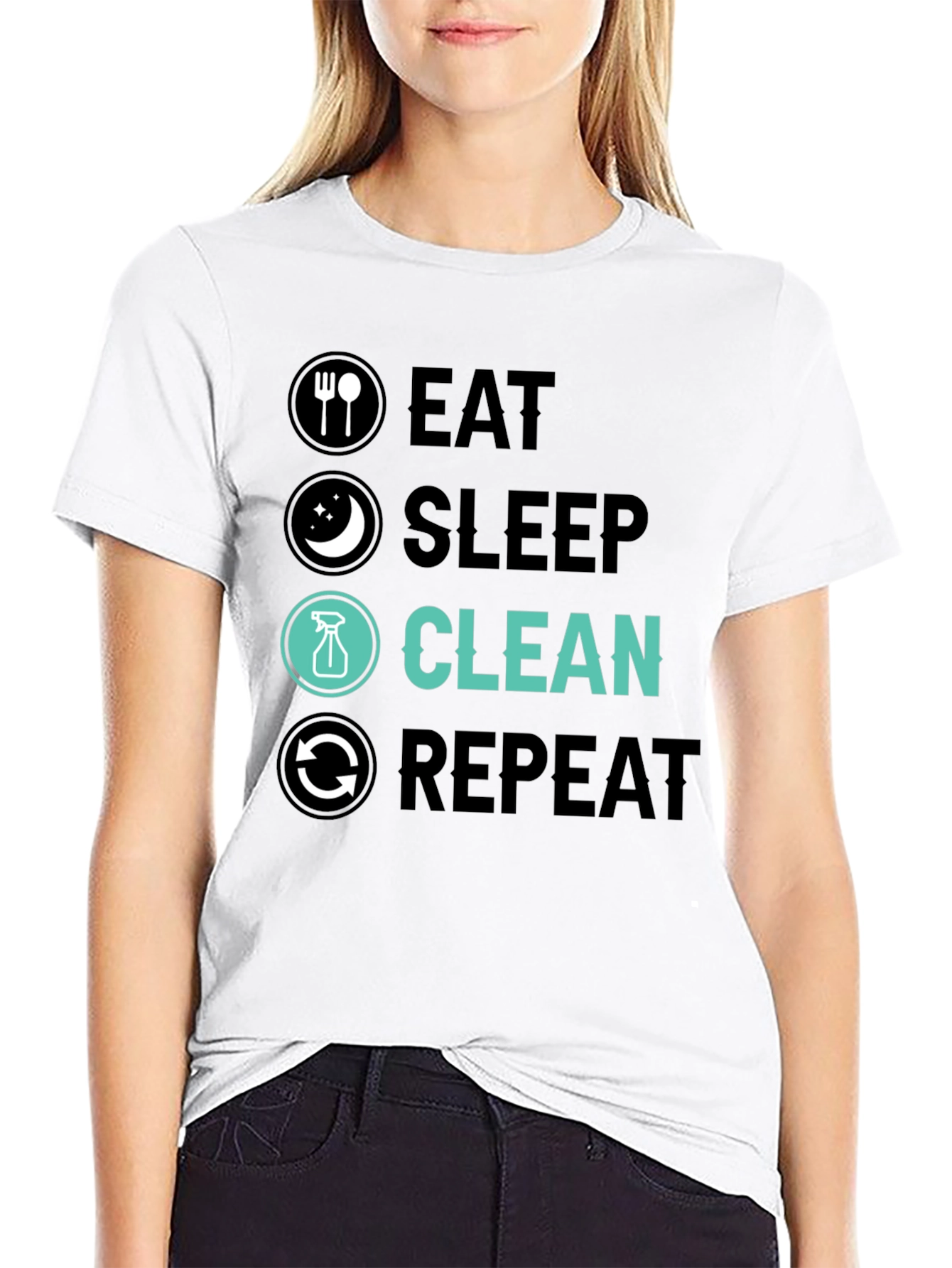 Black Eat Sleep Clean Repeat Graphic Tee view 9