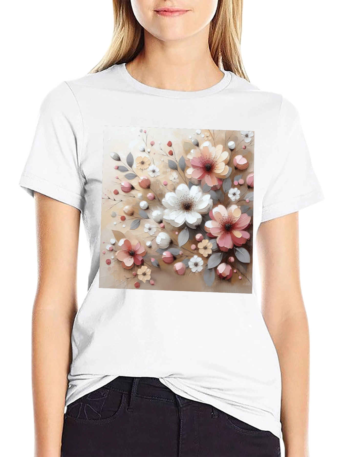 Black Floral Print Black T-Shirt - Stylish & Comfortable view 9