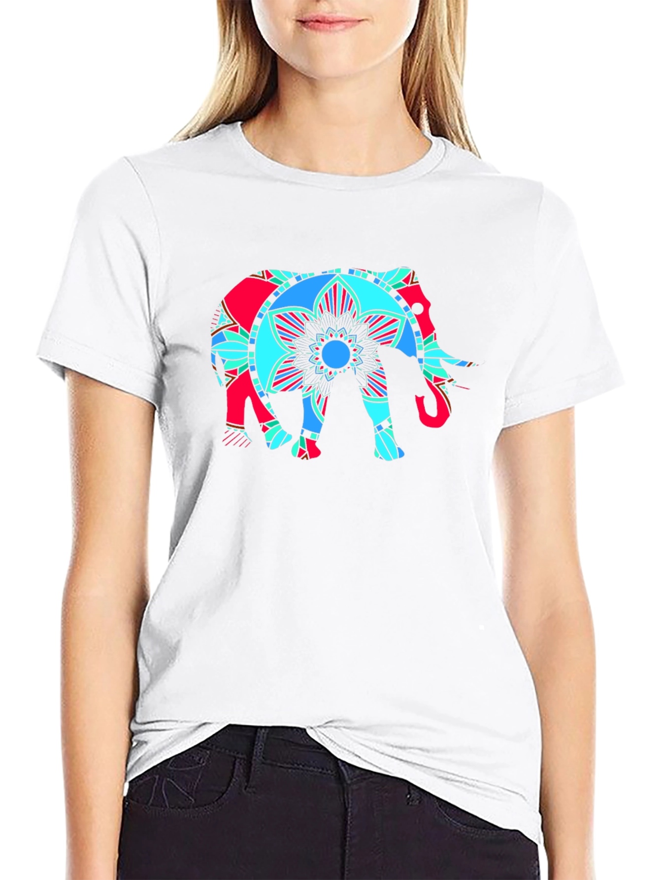 Black Elephant Mandala Graphic T-Shirt view 9