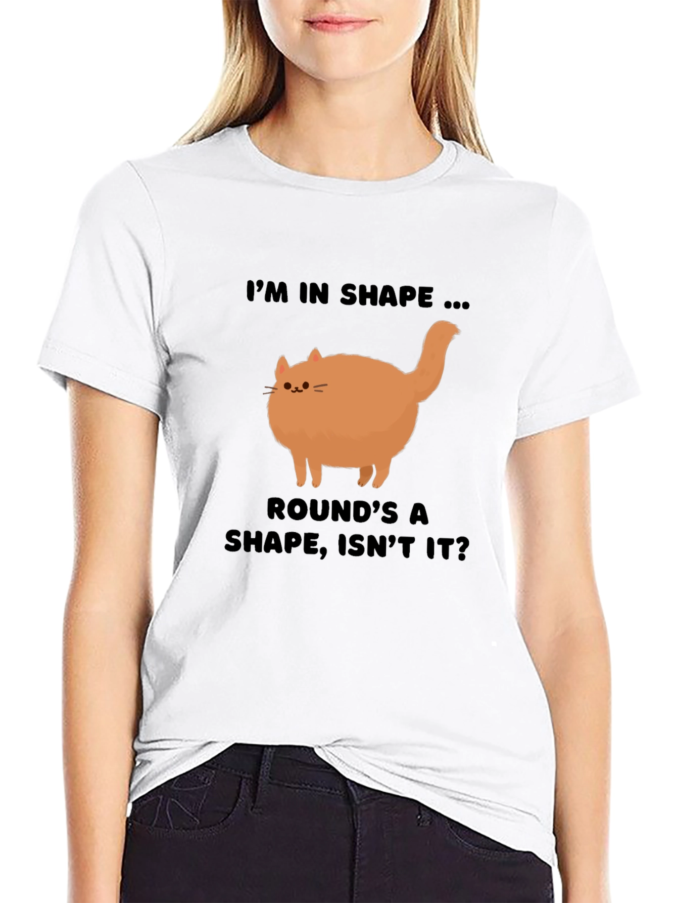 Black Funny Round Cat T-Shirt - I'm in Shape! view 9