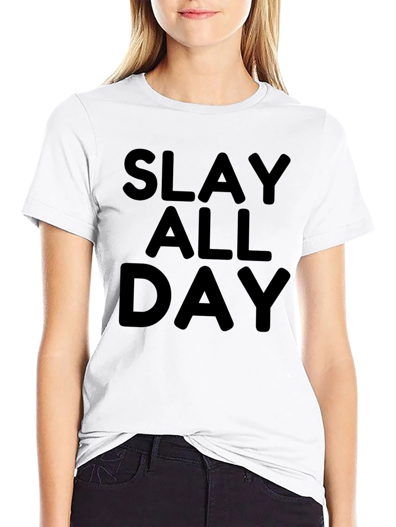 Black Slay All Day Black Graphic Tee view 9