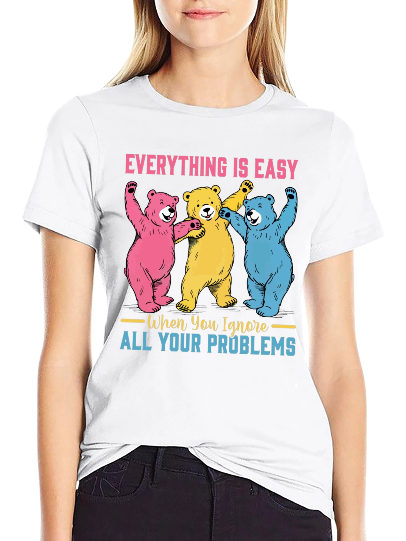 Black Everything is Easy Bear Graphic Tee view 9