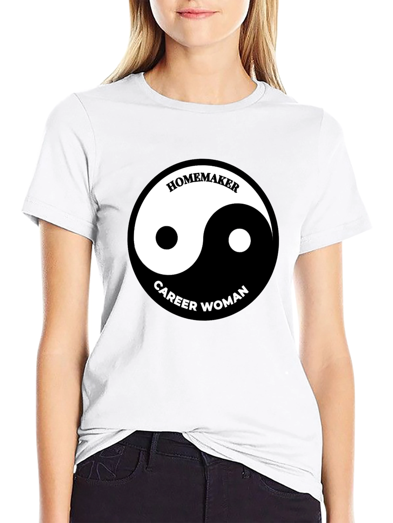 Black Yin Yang Homemaker Career Woman T-Shirt view 9