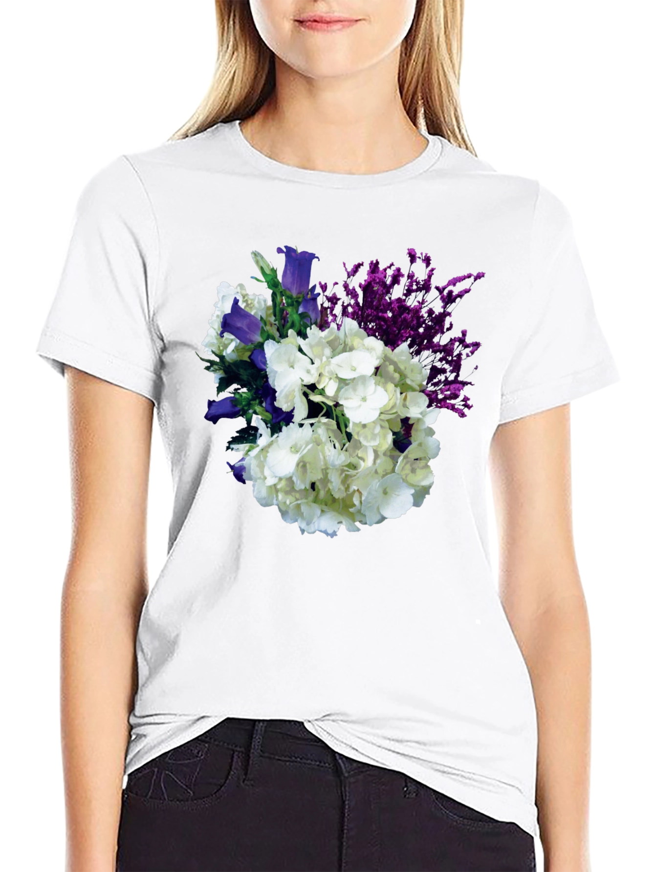 Black Floral Bouquet T-Shirt - Black Cotton Tee view 9