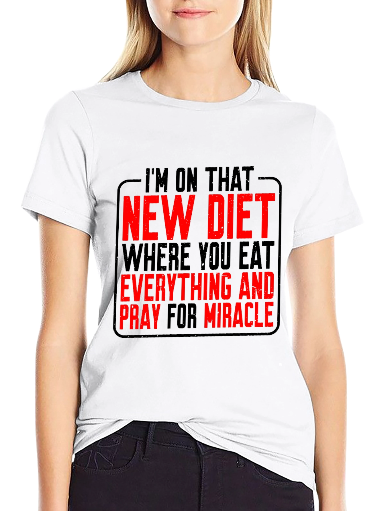 Black Diet Humor Graphic Tee - Eat Everything & Pray view 9