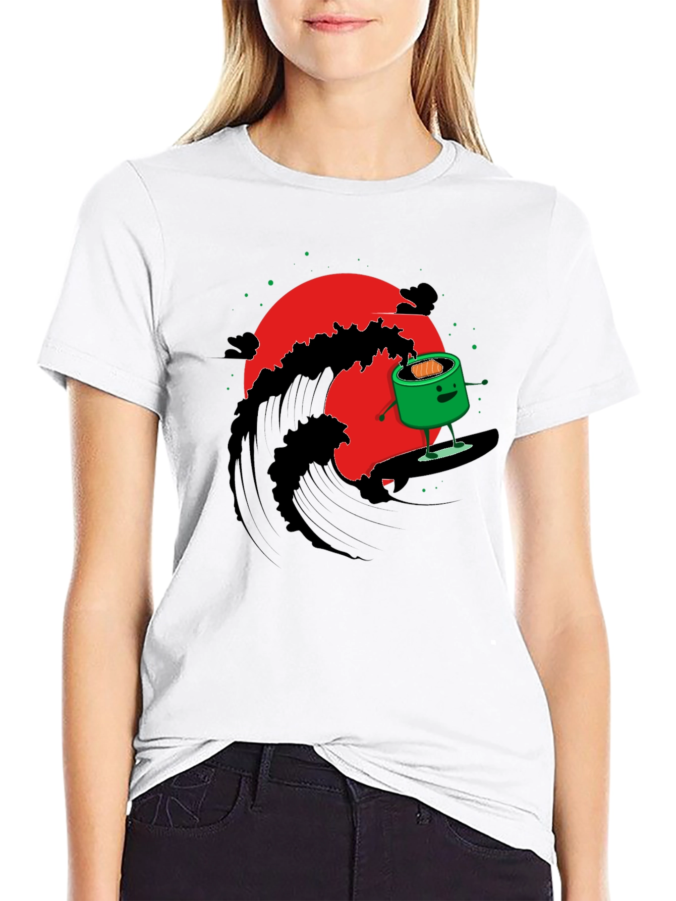 Black Sushi Surfer Graphic Tee - Unique Design view 9