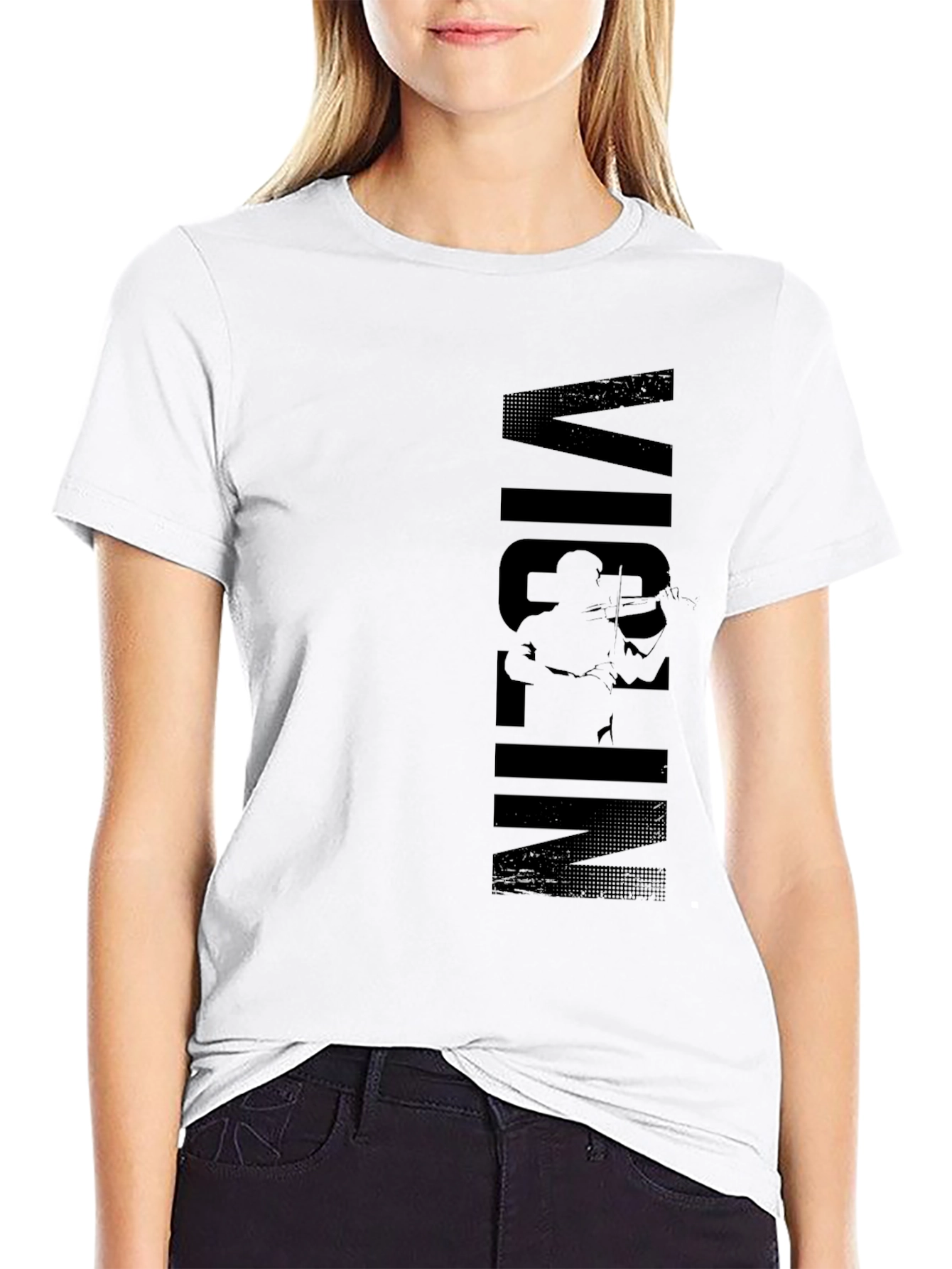 Black Violin Player Graphic Print Black T-Shirt view 9