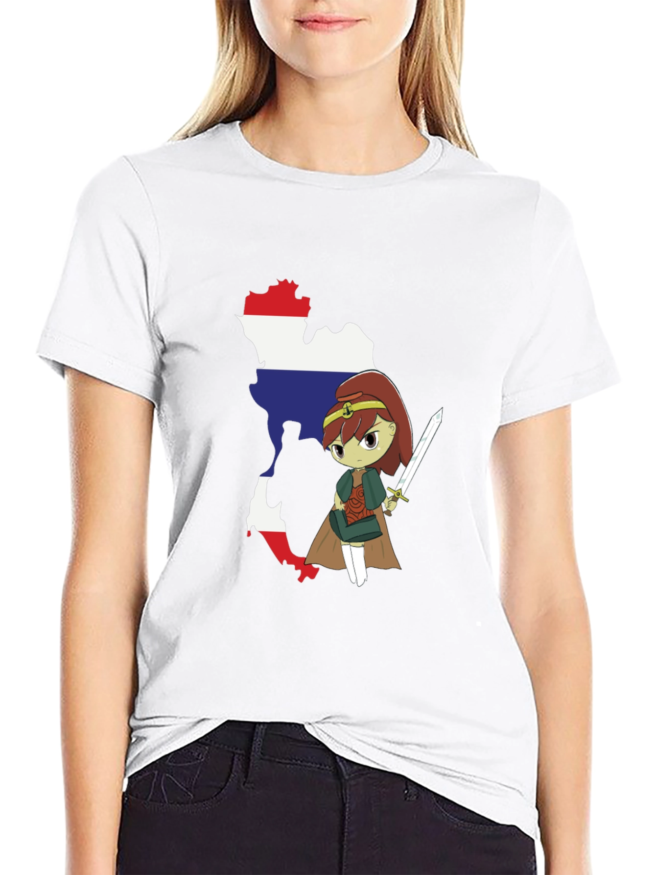 Black Thailand Flag Anime Girl Black T-Shirt view 9