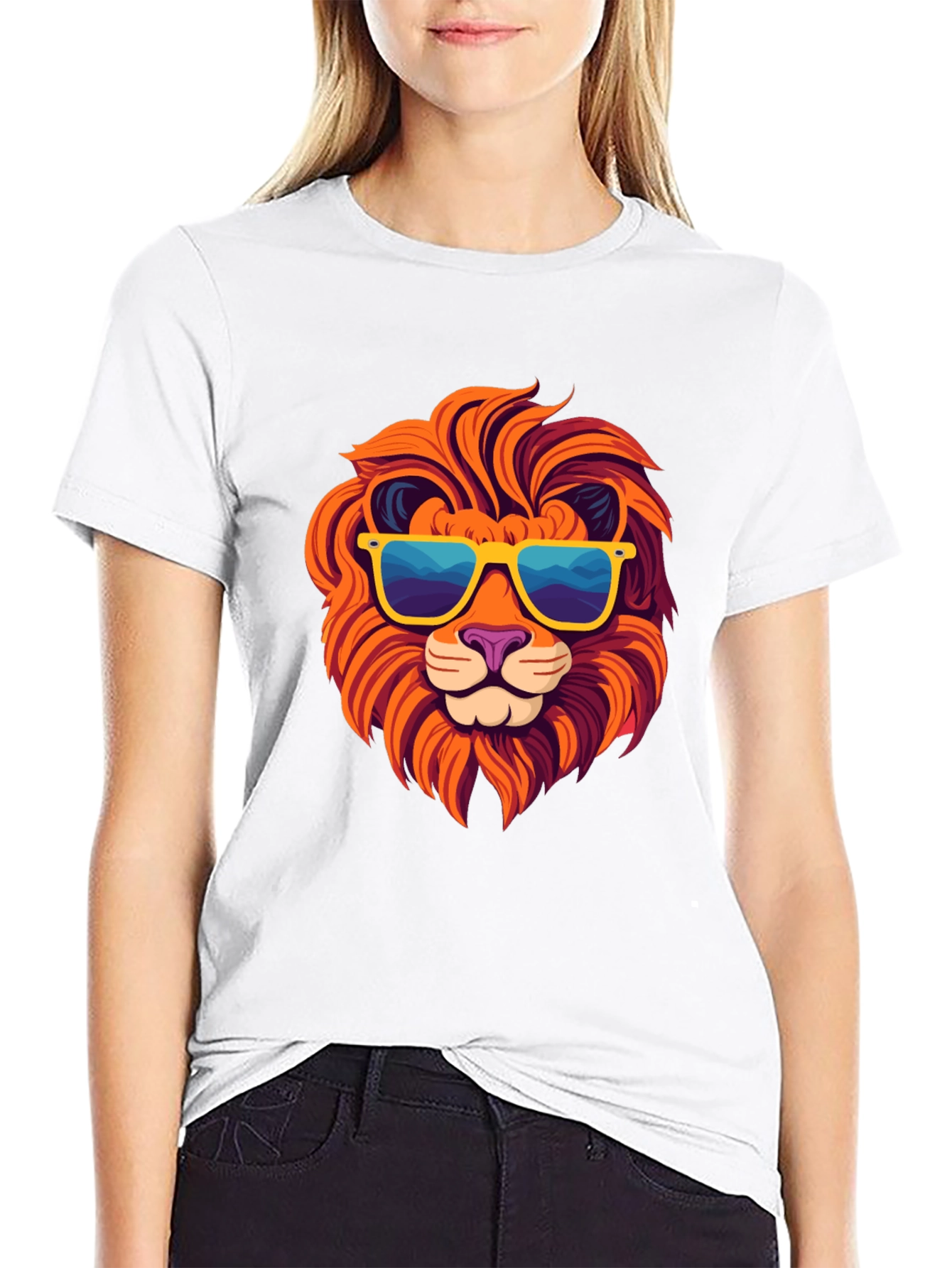 Black Cool Lion Graphic Tee - Black Cotton T-Shirt view 9