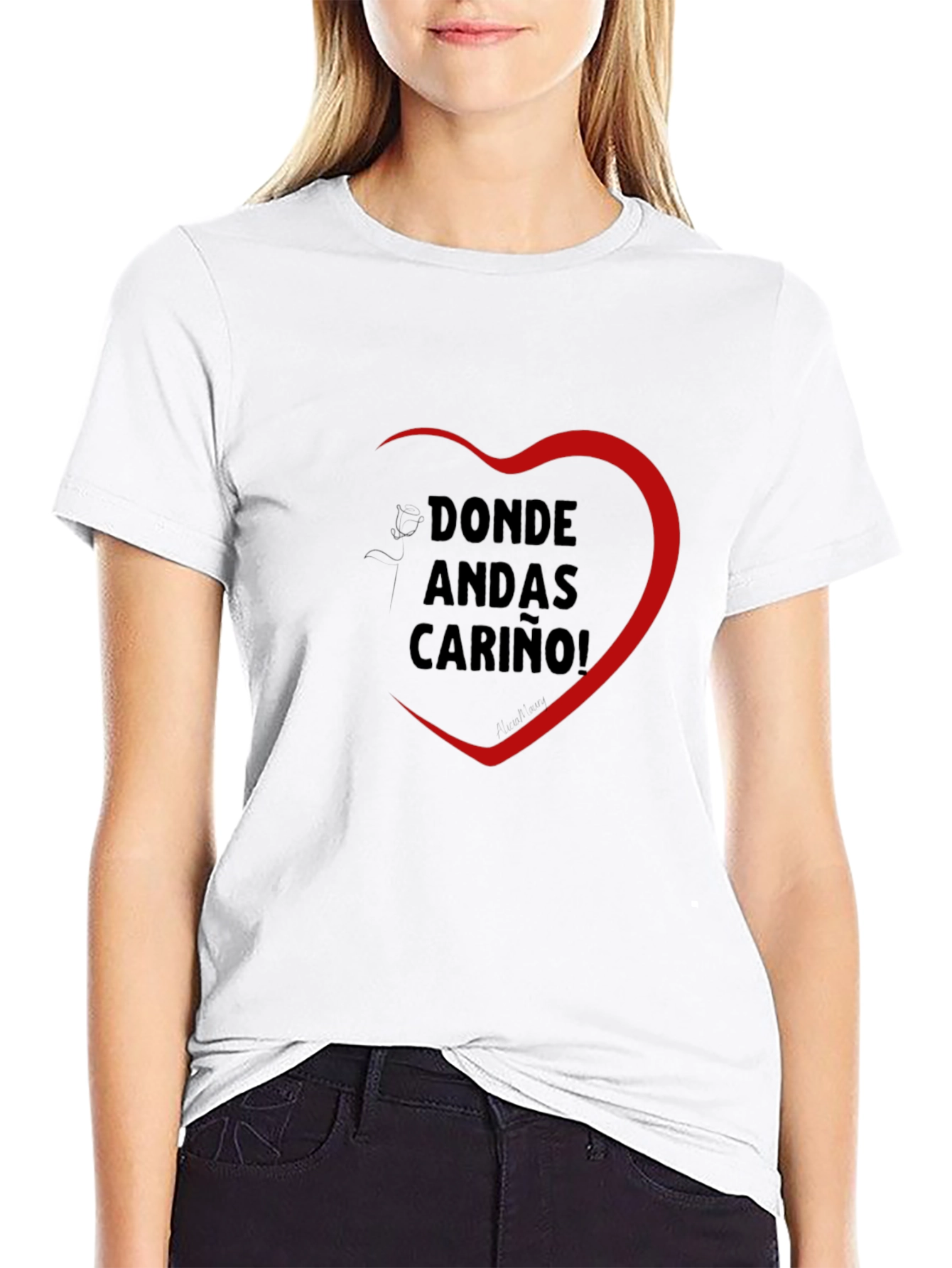 Black Donde Andas Carino! Heart Graphic T-Shirt view 9