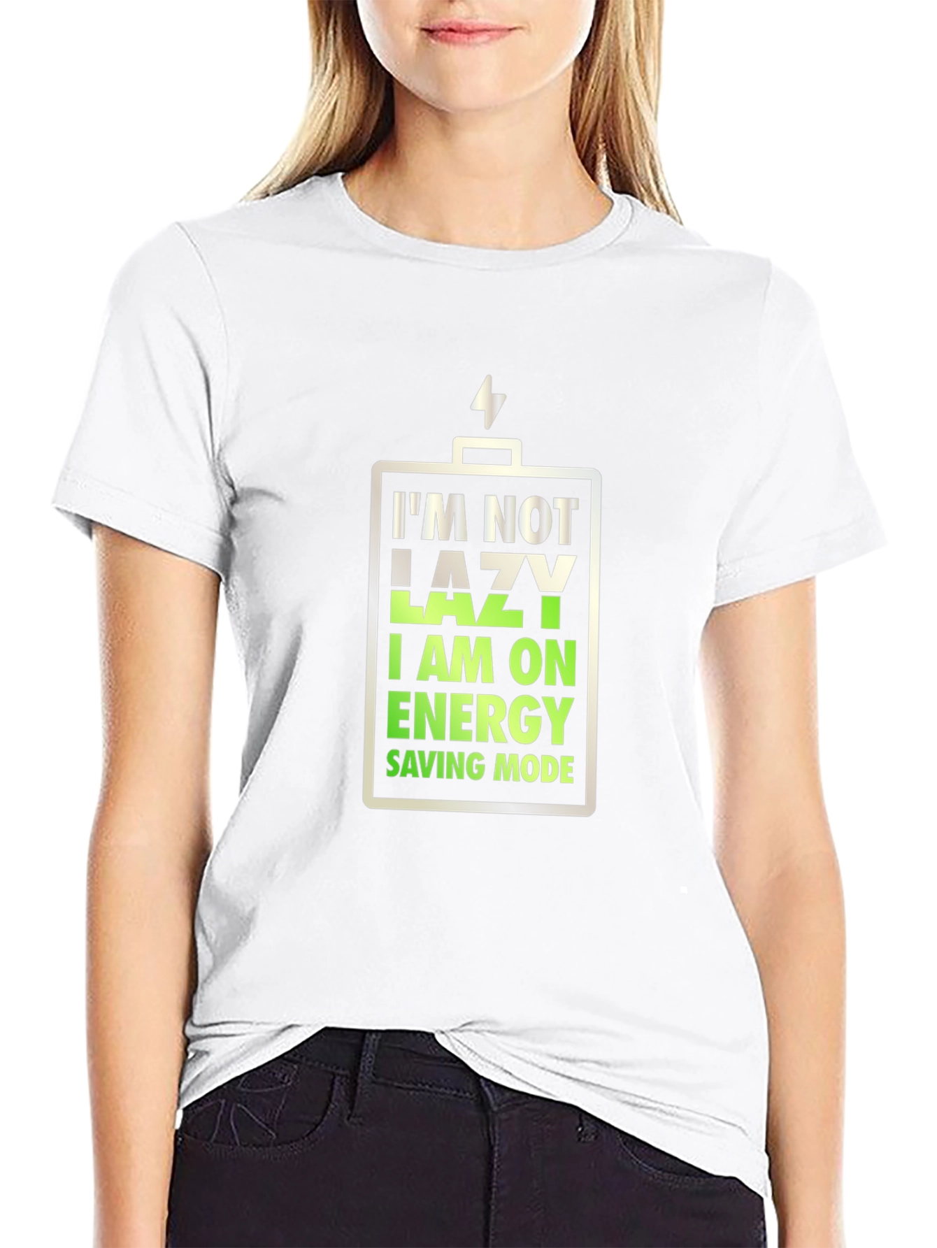 Black I'm Not Lazy, Energy Saving Mode T-Shirt view 9