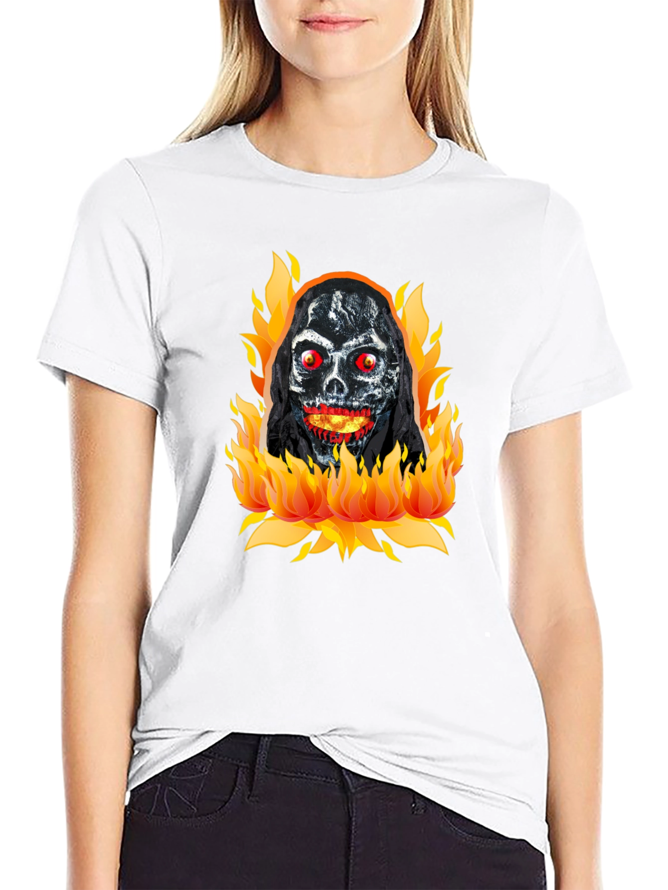 Black Grim Reaper on Fire Graphic T-Shirt view 9