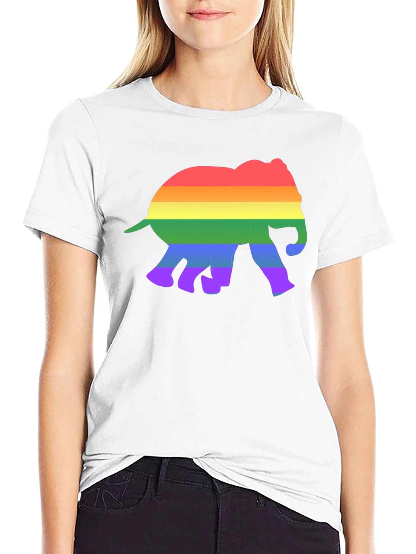 Black Rainbow Elephant Graphic Tee - Black Cotton T-Shirt view 9