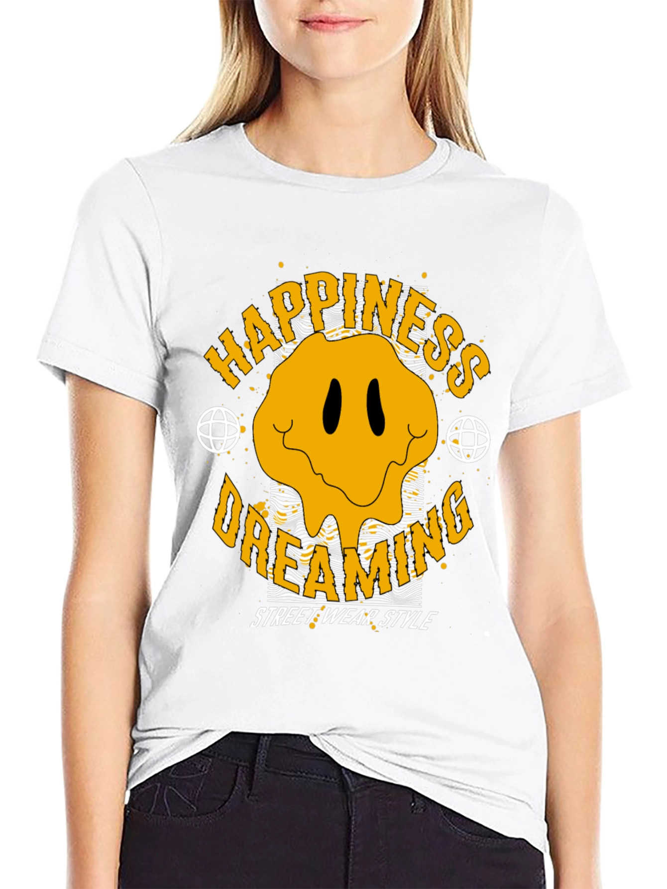 Black Happiness Dreaming Graphic T-Shirt view 9