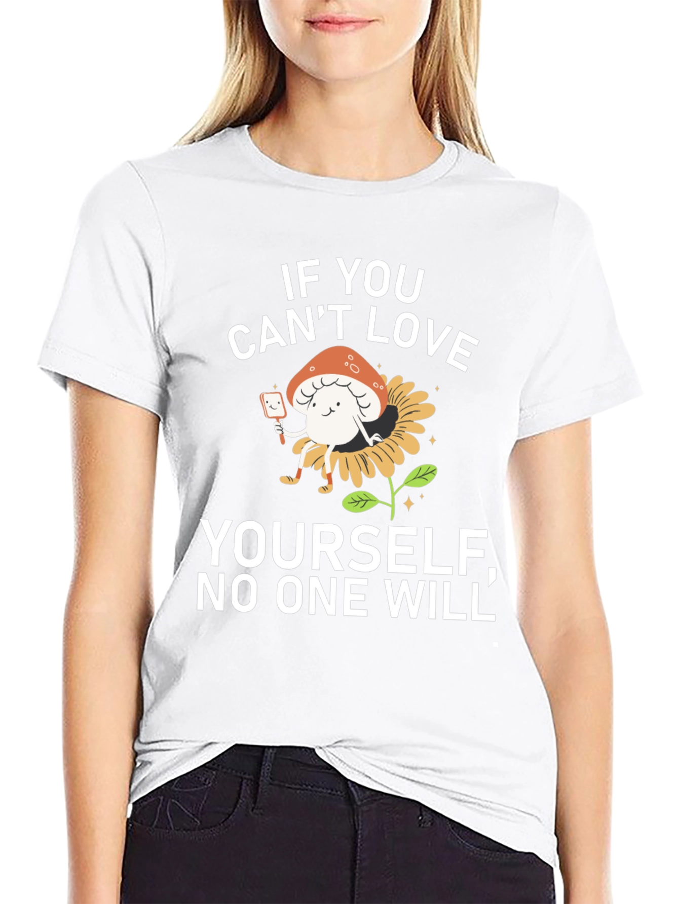 Black Love Yourself Mushroom Graphic Tee view 9