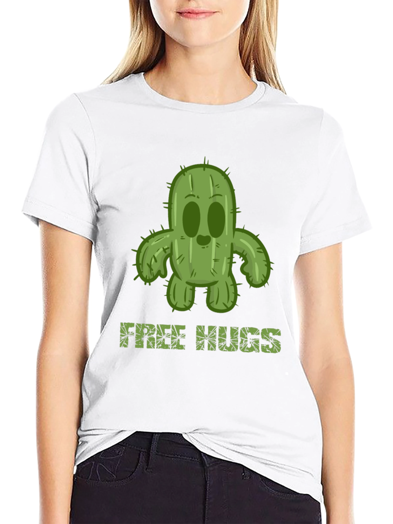 Black Free Hugs Cactus T-Shirt - Unisex Black Tee view 9