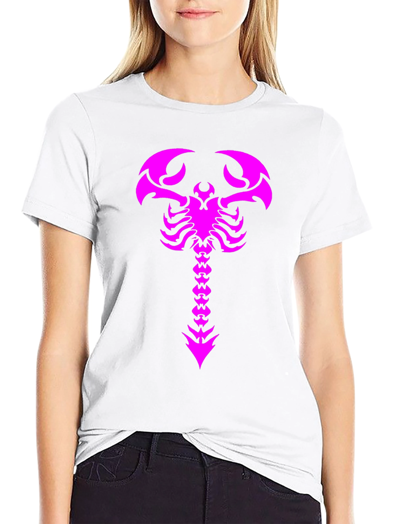 Black Black T-Shirt with Magenta Scorpion Print view 9