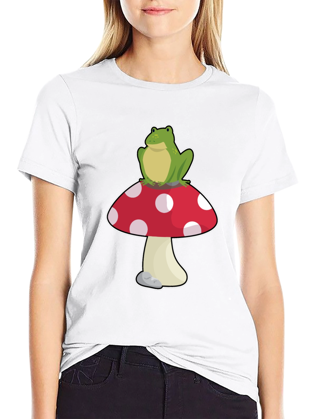 Black Frog on Mushroom T-Shirt - Black Cotton Tee view 9