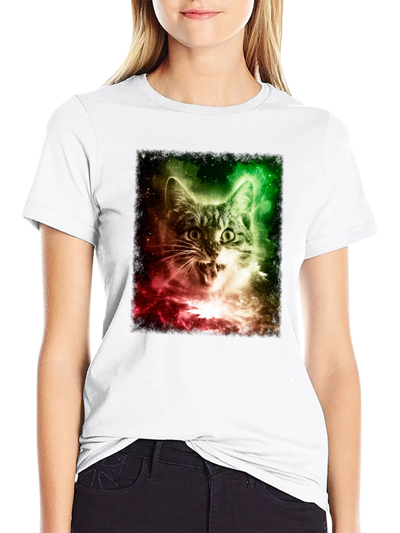 Black Galaxy Cat Graphic Tee - Men's Black T-Shirt view 9