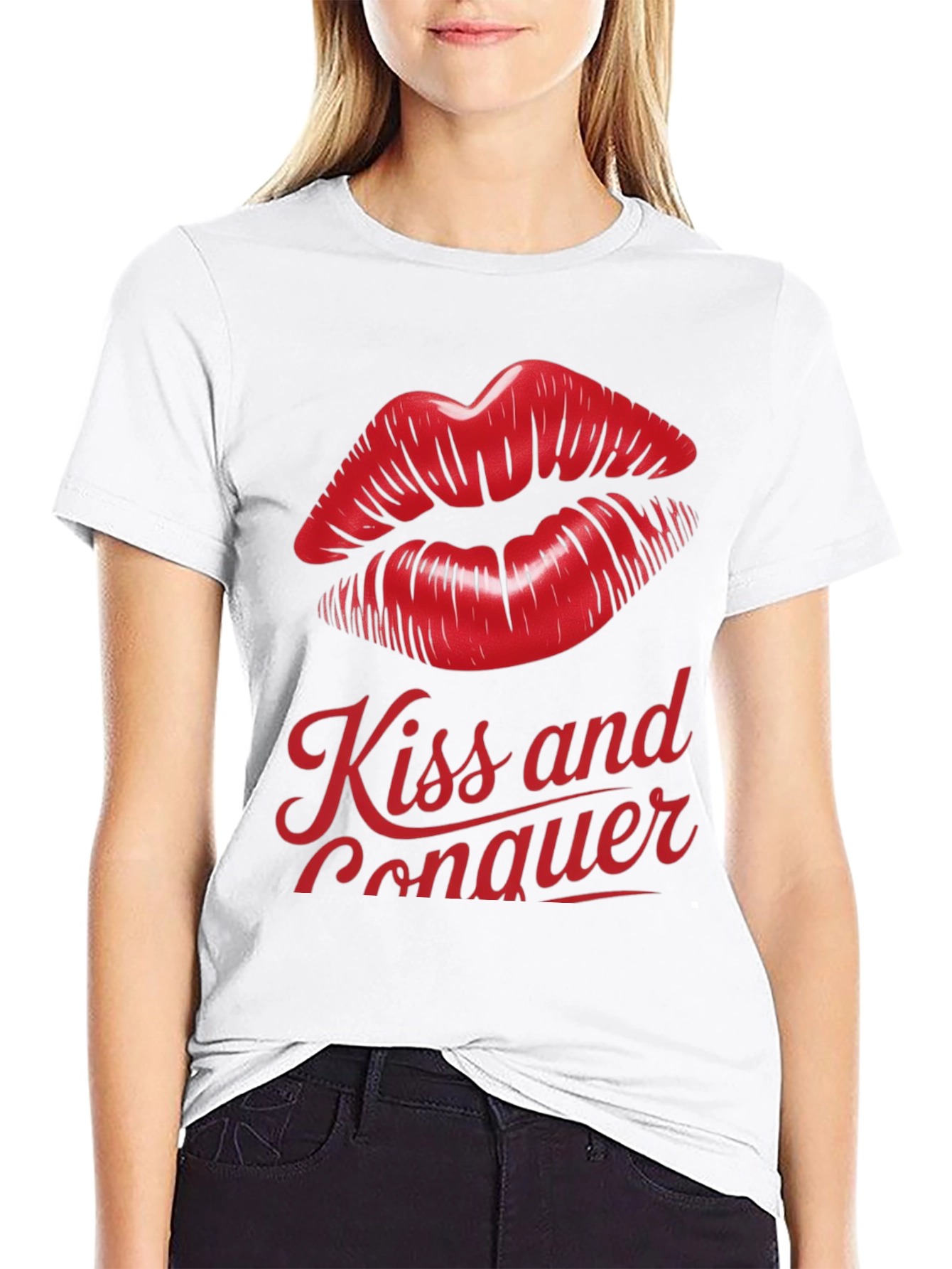 Black Kiss and Conquer Graphic T-Shirt - Stylish Unisex Tee view 9