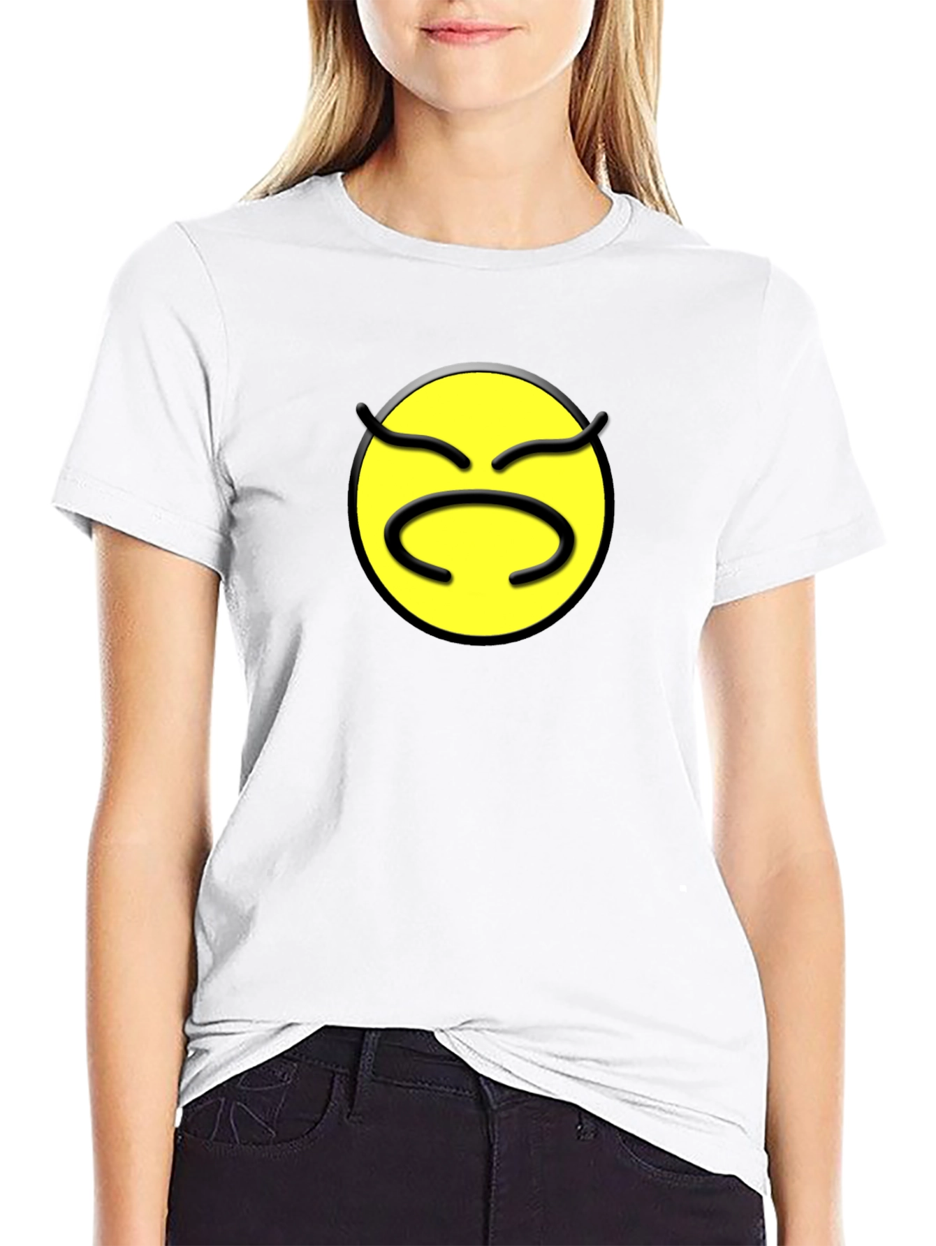 Black Grumpy Emoji Black T-Shirt - Express Your Mood! view 9