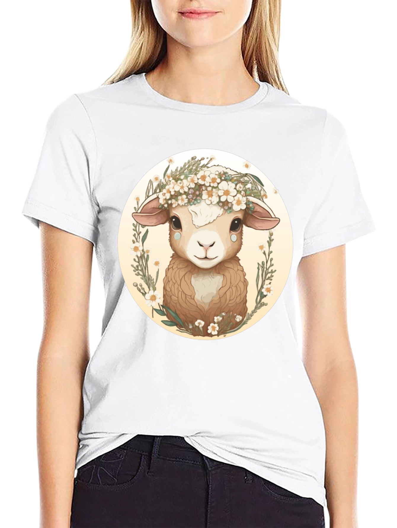 Floral Sheep Graphic Tee - Cute Animal Lover Shirt - 9