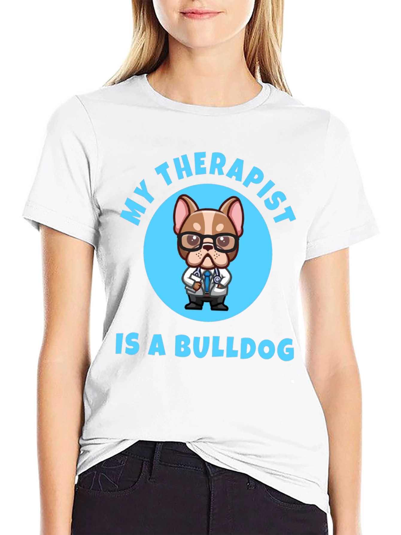 Black My Therapist is a Bulldog T-Shirt view 9