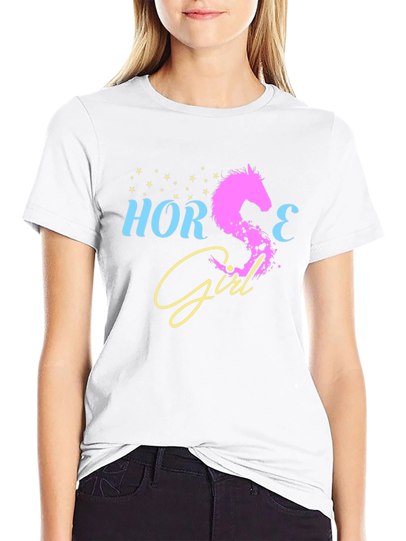 Black Horse Girl Graphic Tee - Black Cotton T-Shirt view 9