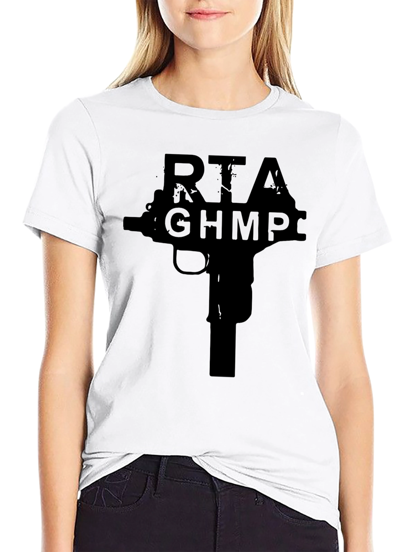 Black RTAGHMPC Gun Graphic Black T-Shirt view 9