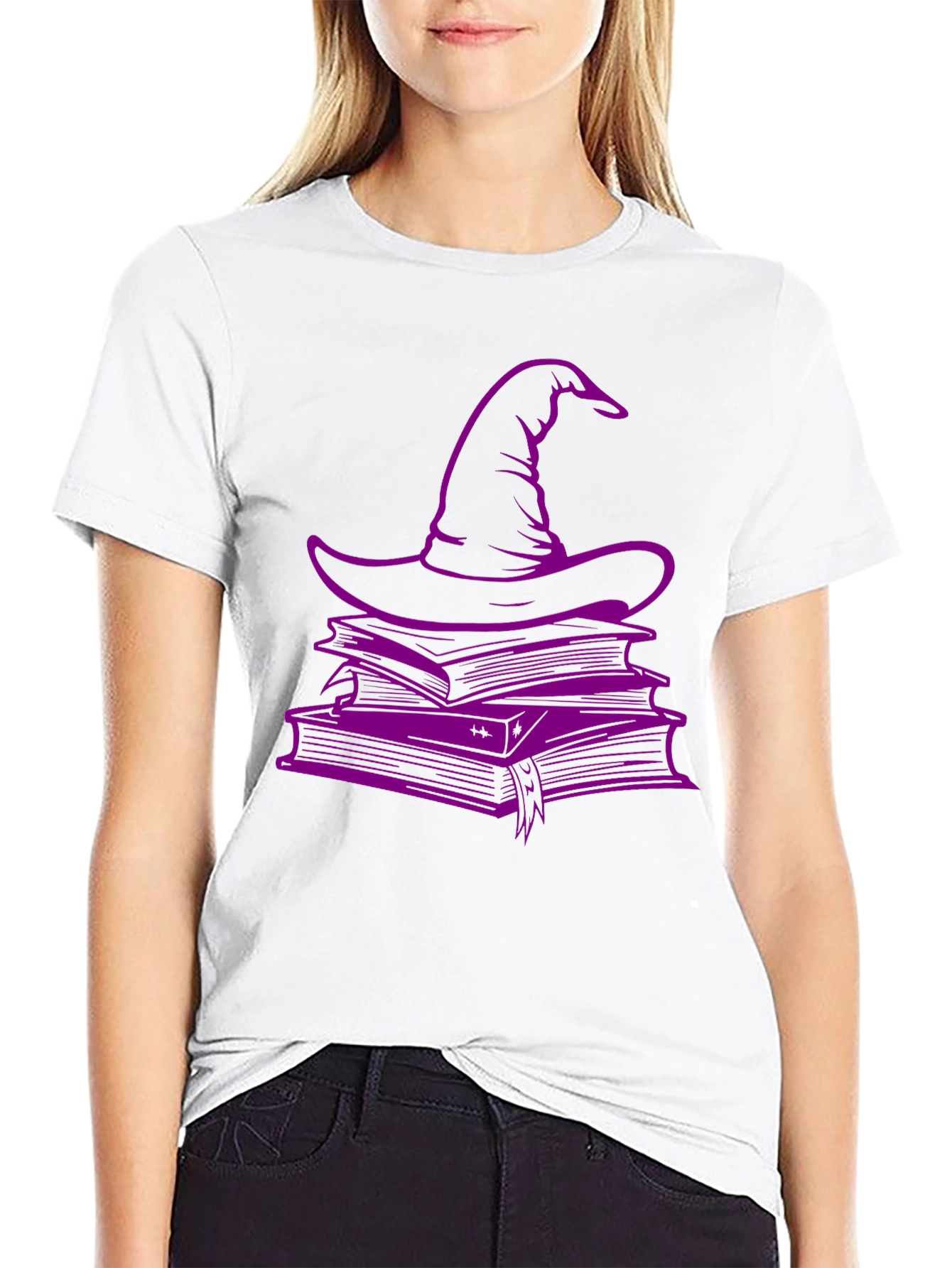 Black Witch Hat & Books T-Shirt - Spooky Season Style view 9