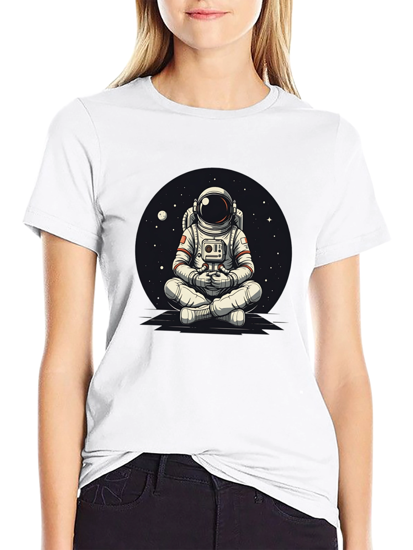 Black Meditating Astronaut Graphic Tee - Cool Space Design view 9
