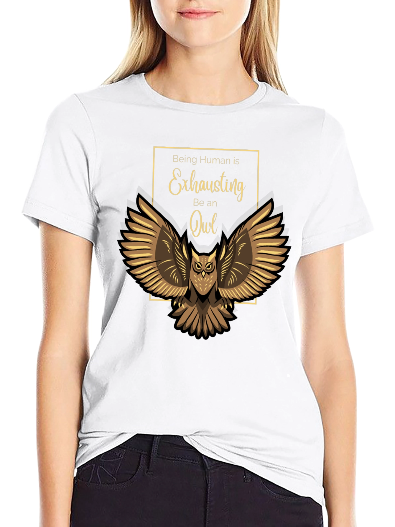Black Being Human Exhausting Owl T-Shirt view 9