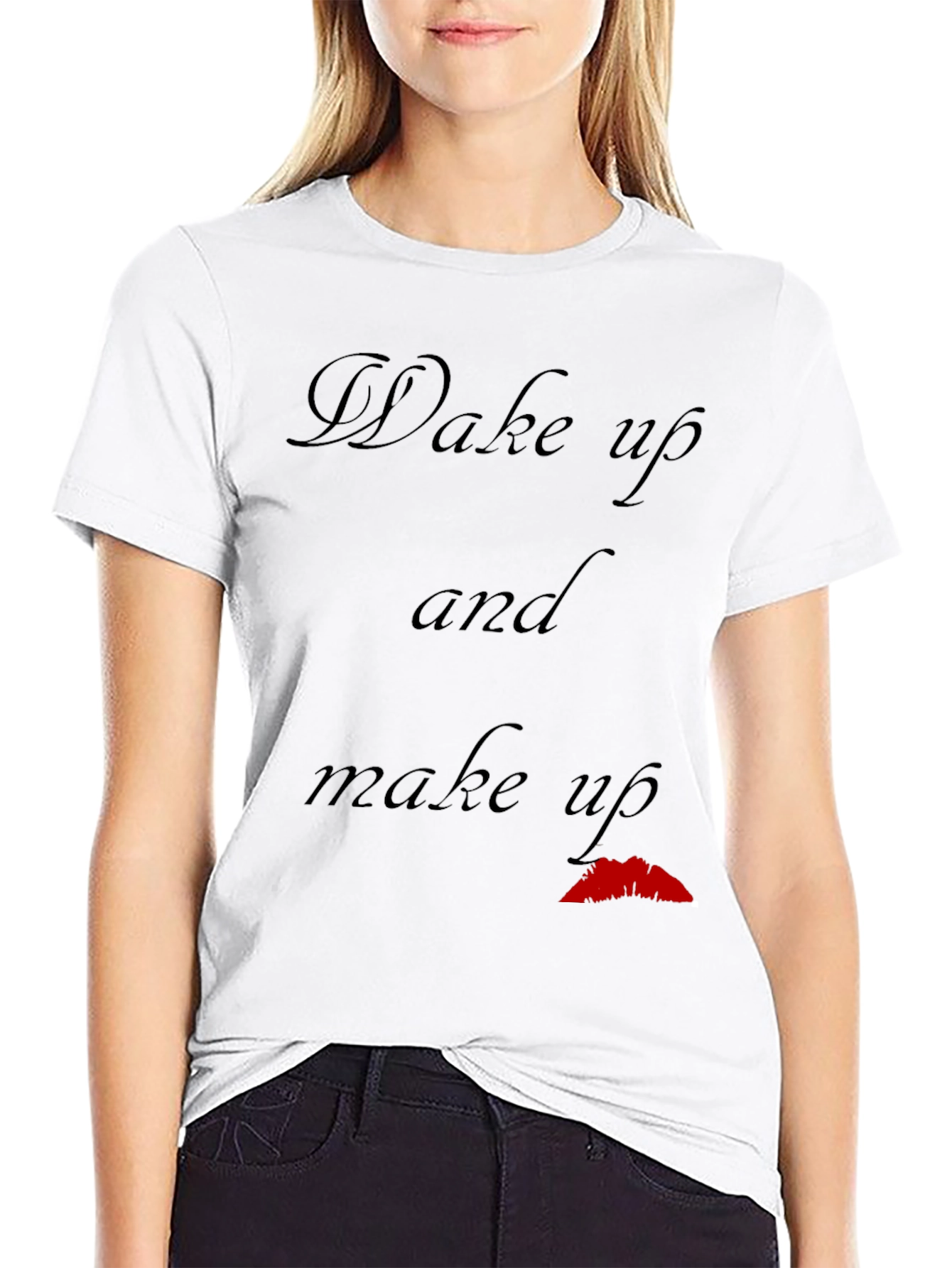 Black Wake Up and Make Up Graphic T-Shirt view 9