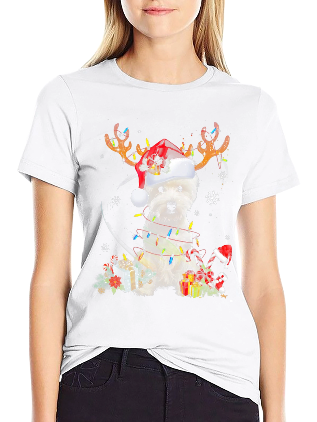 Dog Christmas T-Shirt - Reindeer Antlers Santa Hat - 9