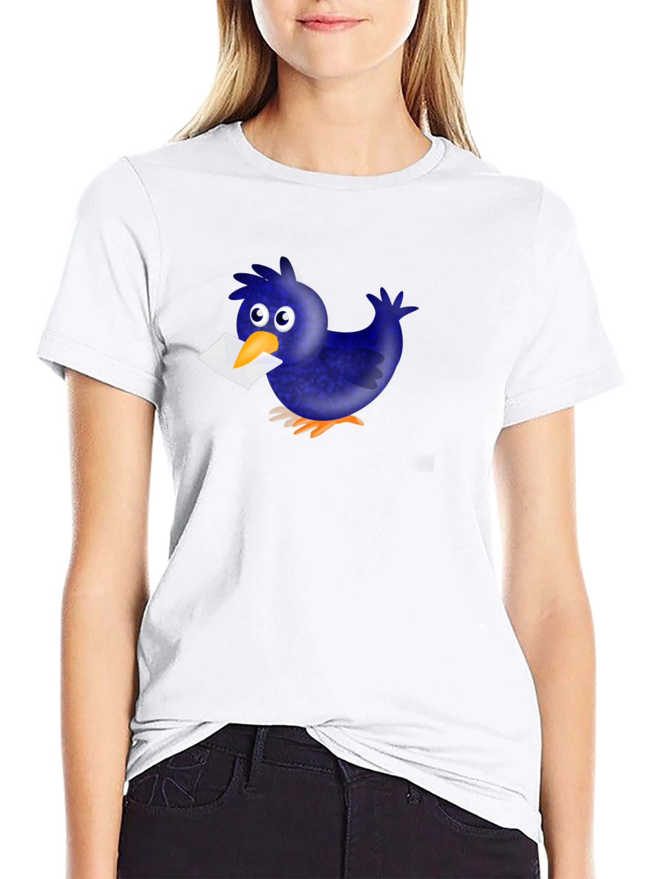 Black Novelty Cartoon Blue Bird T-Shirt view 9