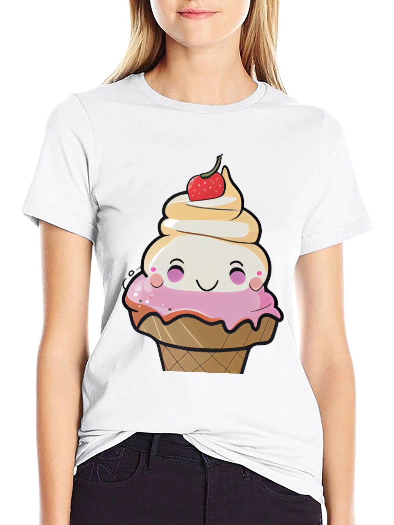 Black Cute Ice Cream Cone Graphic T-Shirt view 9