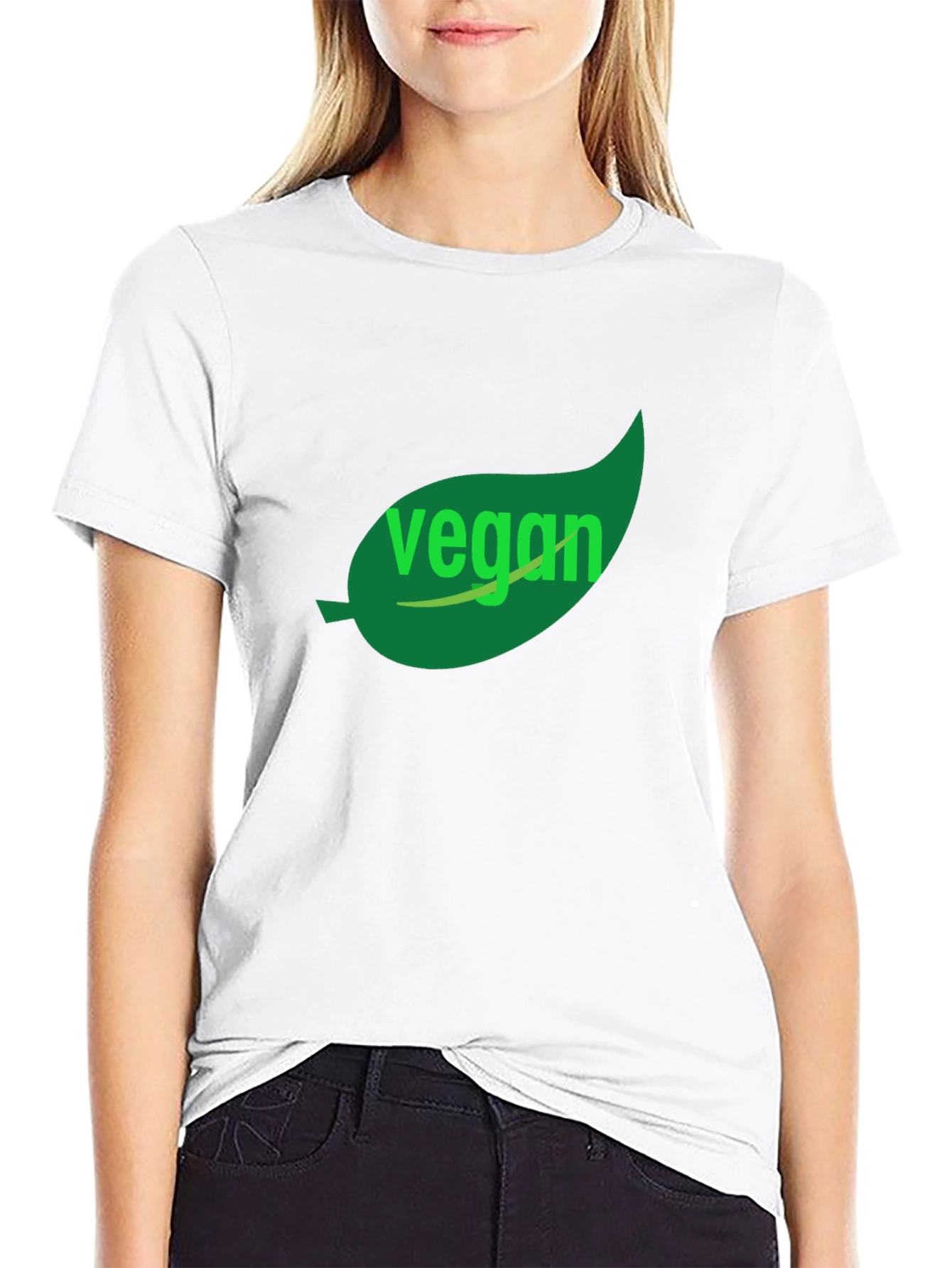 Black Vegan T-Shirt - Green Leaf Design, Black Cotton view 9